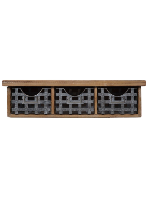 21.1" X 5.7" Reclaimed Wood Wall Organizer With 3 Metal Basket Bins Brown - Gallery Solutions