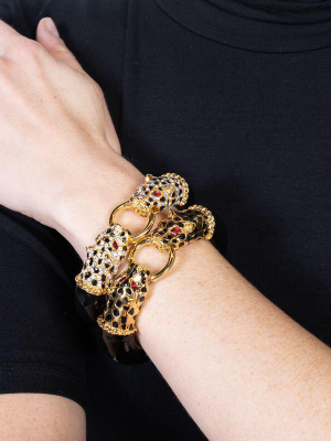 Gold With Black Spots Double Leopard Head Bracelet