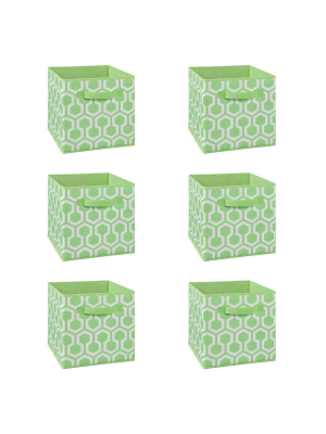 Closetmaid 184300 Nonwoven Polypropylene Fabric Multiple Item Spacious Storage Organizer Cube With Two Handle Design, Green Hexagon (6 Pack)