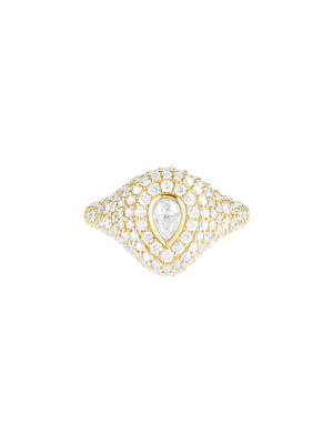 Pear Bling Pinky Ring - Yellow Gold