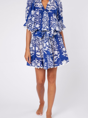 Scallop-trimmed Palladio-print Cotton Mini Shirt Dress