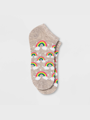 Women's Rainbow With Fuzzy Clouds Low Cut Socks - Xhilaration™ Oatmeal Heather 4-10