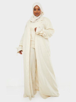 Plus Cream Woven Tie Cuff Duster Coat