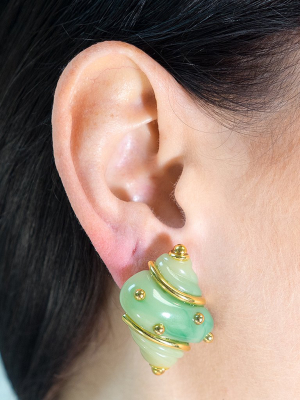 Jade Seashell Clip Earrings