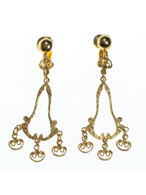 Vintage Morocco Gold Filigree Charm Drop Earrings