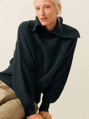 Collared Rib-knit Sweater