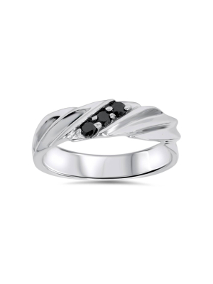 Pompeii3 1/10ct Black Diamond Mens Ring 14k White Gold