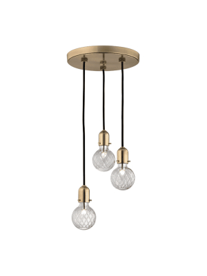 Marlow 3 Light Pendant Aged Brass