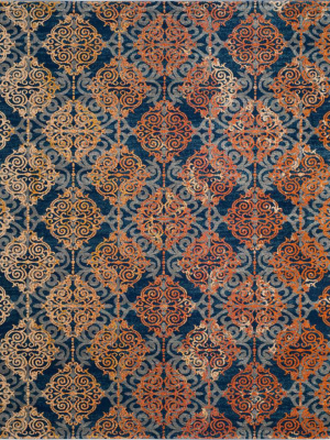 Evoke Filigree Blue/orange Area Rug