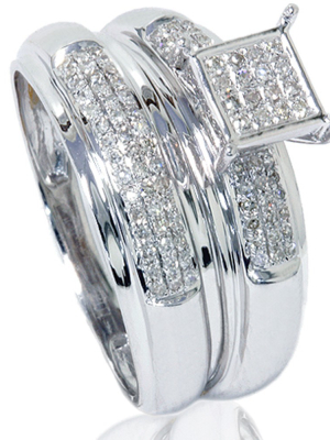 Pompeii3 1/2ct Pave Diamond Princess Cut Shape Engagement Ring Set 10k White Gold