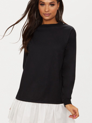 Black Sweater Dress With Poplin Frill