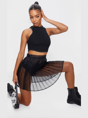 Black Organza Pleated Skater Skirt