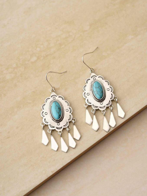 Turquoise Pendant Dangle Earrings In Antique Silver