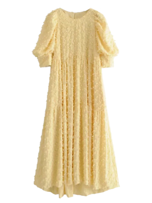 'emma' Fringe Puff Sleeves Midi Dress (3 Colors)