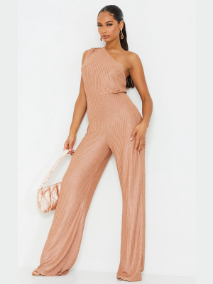 Copper Metallic Rib One Shoulder Jumpsuit