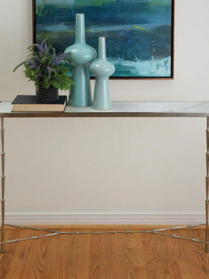 Global Views Spike Console Antique Nickel With White Marble Top