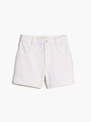 High-rise Cuffed Denim Shorts In Tile White