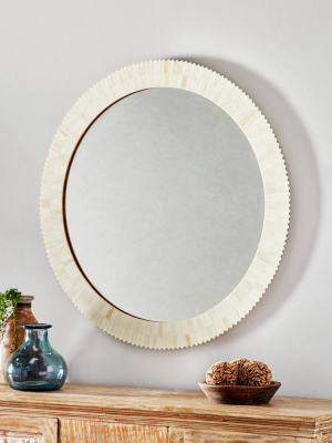 37" Contemporary Bone Round Wall Mirror White - Olivia & May