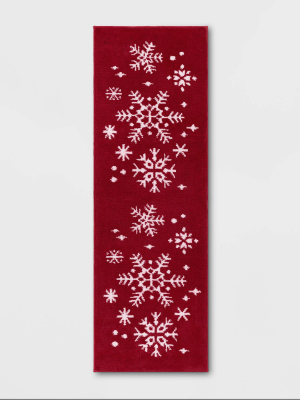 17"x52" Snowflake Bath Runner Red - Wondershop™