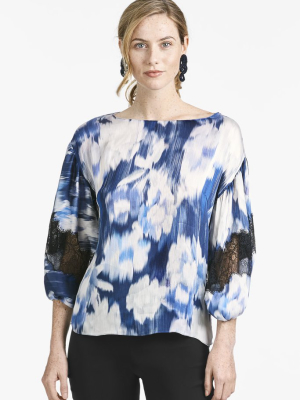 Mallory Blouse - Blue Ikat Floral - Final Sale