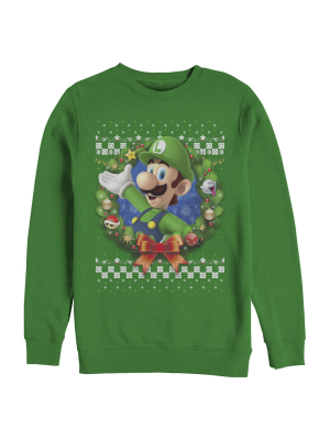 Men's Nintendo Christmas Luigi Wreath Sweatshirt