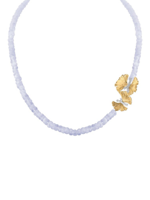 Butterfly Ginkgo Necklace With Chalcedony And Diamonds