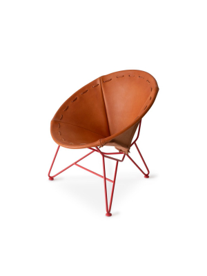 Saddle Leather Round Chair In Natural With Strawberry Red Base