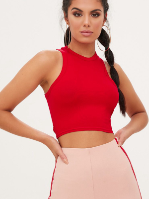 Basic Red Jersey Racerback Crop Top