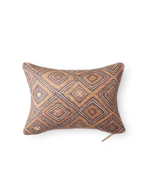 Honey Diamond Kuba Cloth - Lumbar Pillow