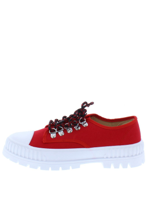 Getty Red Toe Cap Lace Up Lug Sole Sneaker Flat