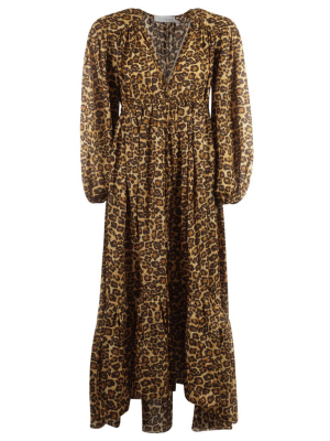 Zimmermann Amelie Leopard Print V-neck Maxi Dress