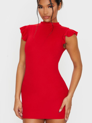 Red High Neck Cap Sleeve Bodycon Dress