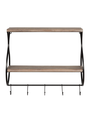 Wall Shelf 2-tier With 3 Hooks - Brown/black