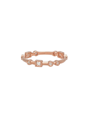 Thin Band With Round And Square Diamonds - Yellow Gold