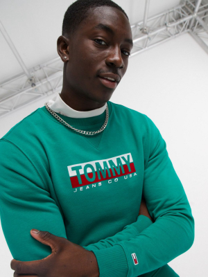 Tommy Jeans Essential Split Box Crew Neck Sweatshirt In Midwest Green