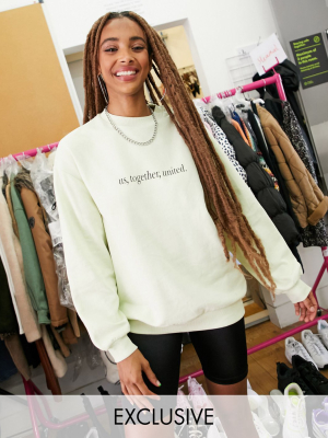 Reclaimed Vintage Inspired Balloon Sleeve Slogan Sweatshirt In Sage Green