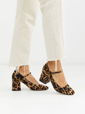 Asos Design Stories Mary-jane Mid Heels In Leopard