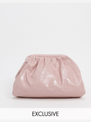 Glamorous Exclusive Slouchy Pillow Clutch Bag In Light Pink Croc