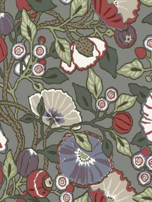 Vincent Poppies Wallpaper In Charcoal From The Conservatory Collection By York Wallcoverings