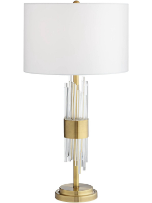 Possini Euro Design Mid Century Modern Table Lamp Brass Clear Glass Tube White Drum Shade Living Room Bedroom Bedside Nightstand