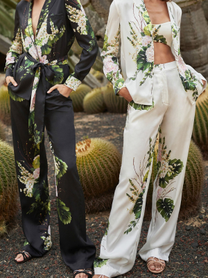 Bouquet Twill Wide-leg Pants