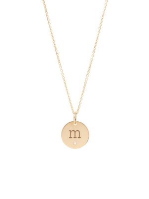 14k Medium Initial Disc With Diamond Necklace