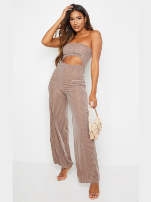 Taupe Striped Velvet Cut Out Bandeau Jumpsuit