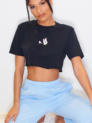 Black Daisy Duck Printed Crop T Shirt