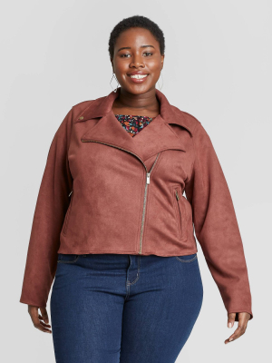 Women's Plus Size Suede Moto Jacket - Ava & Viv™