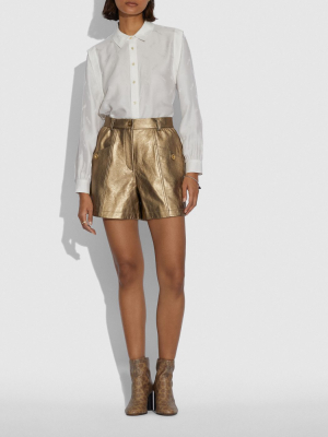 Metallic Leather Shorts