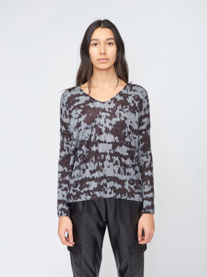 Ikat Print Boxy V Neck