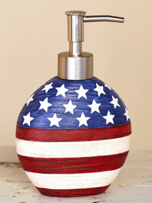 Lakeside American Flag Soap Or Lotion Pump Dispenser - Patriotic Bathroom Accent