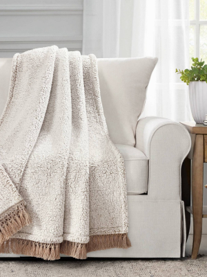 50"x60" Sherpa With Tassel And Fringe Throw Neutral - Lush Décor