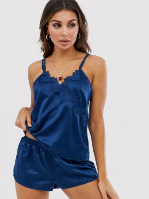 Bluebella Tara Lace Detail Cami And Short Set In Blue